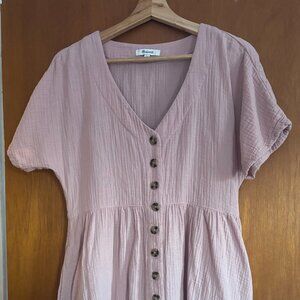 XS Madewell lightspun cotton mini dress blush pink button front short sleeve